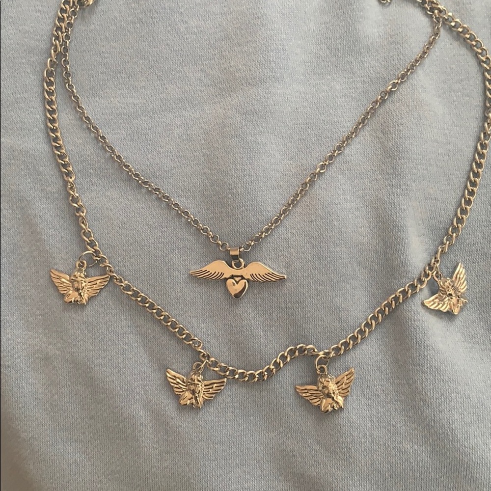 baby angel silver layered chain necklace